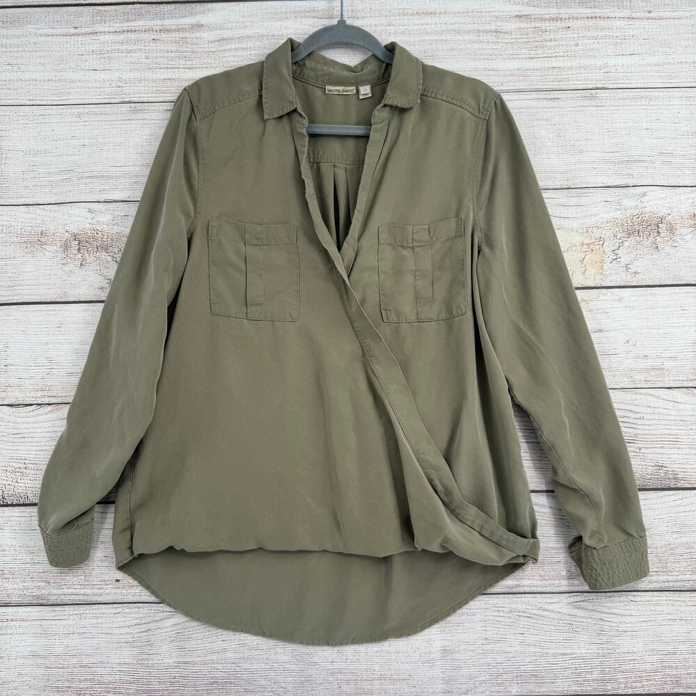 Holding Horses‎ Anthropologie Lyocell Faux Wrap Blouse Womens 12 Olive Green